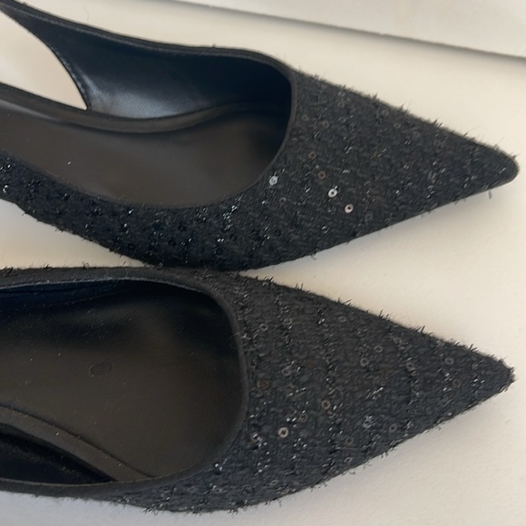 Zara Beautiful Black Tweed Size Euro 40 Slingback Low Heels - Picture 10 of 10